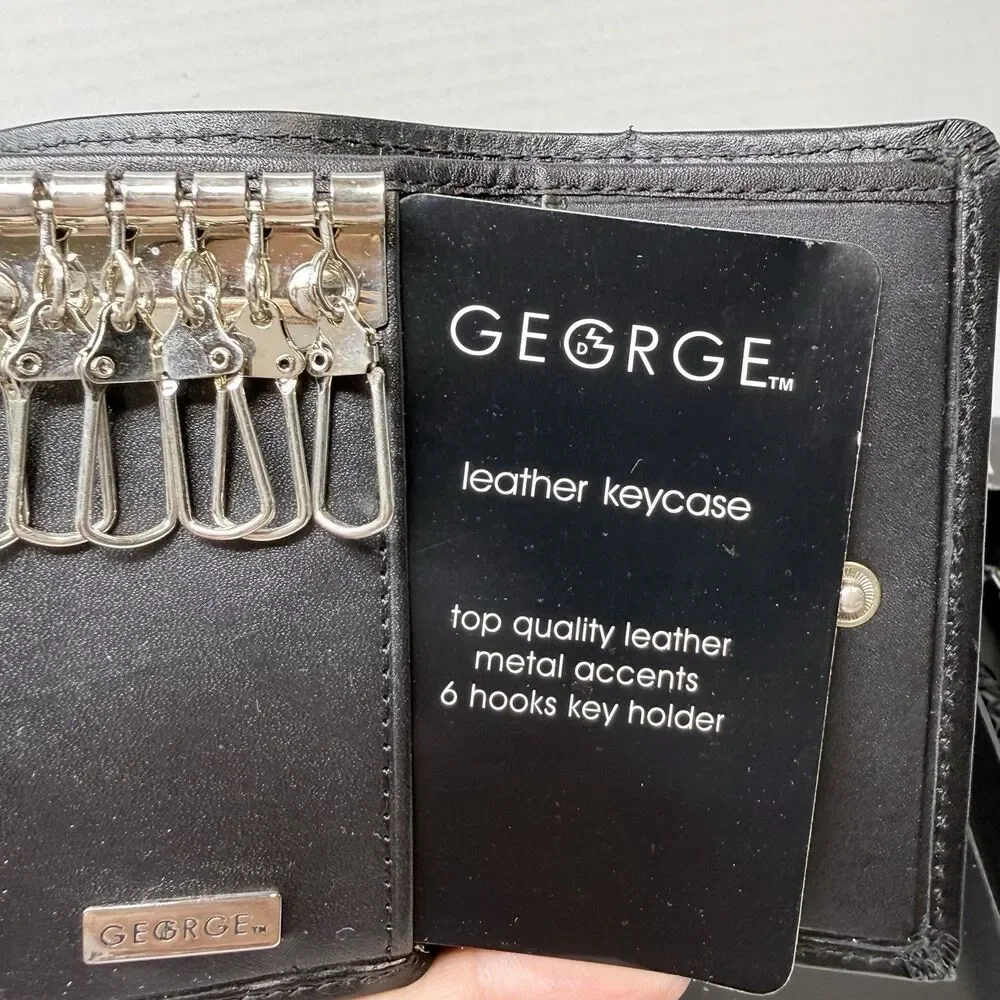 GEORGE Genuine Leather Note Pad Cardholder Key Case Braided Keyfob Gift Set New